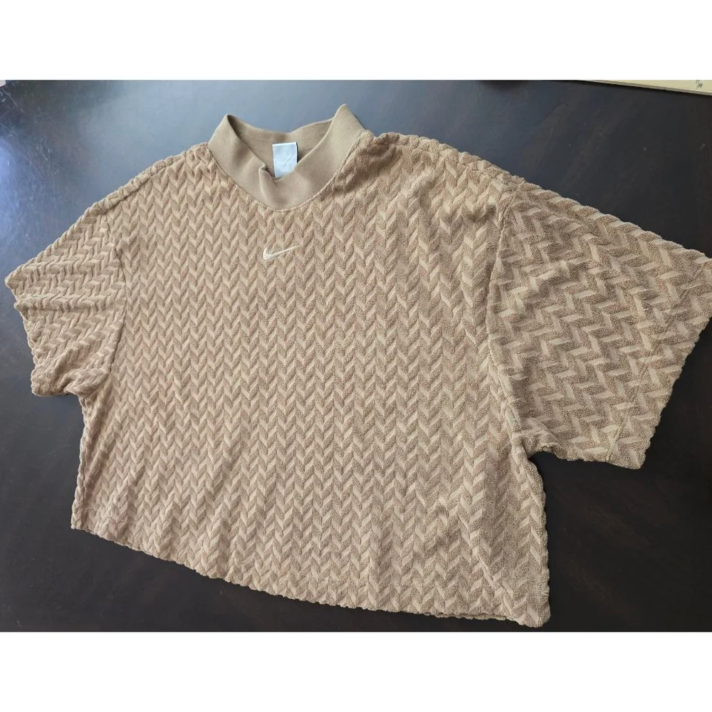Women's Nike Tan Terry Textured Oversized Short Sleeve Tee Plus Size 1X NWOT
